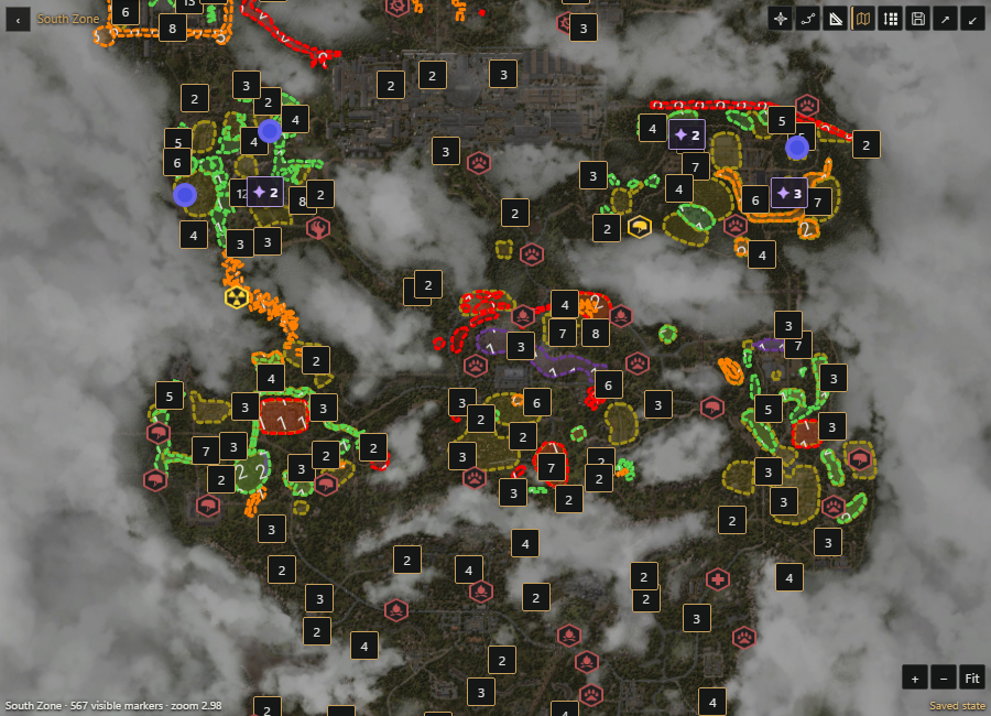 Stellar’s South Zone map displaying anomalies, markers and map controls